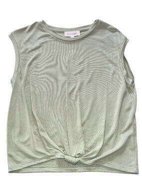 Pink Rose Sage Green Sleeveless Knot Front Crop Top Size M